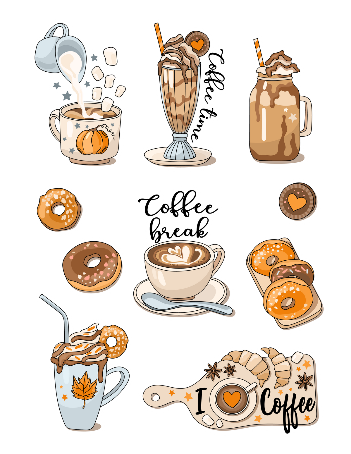 Autumn Coffee & Donut Stickers